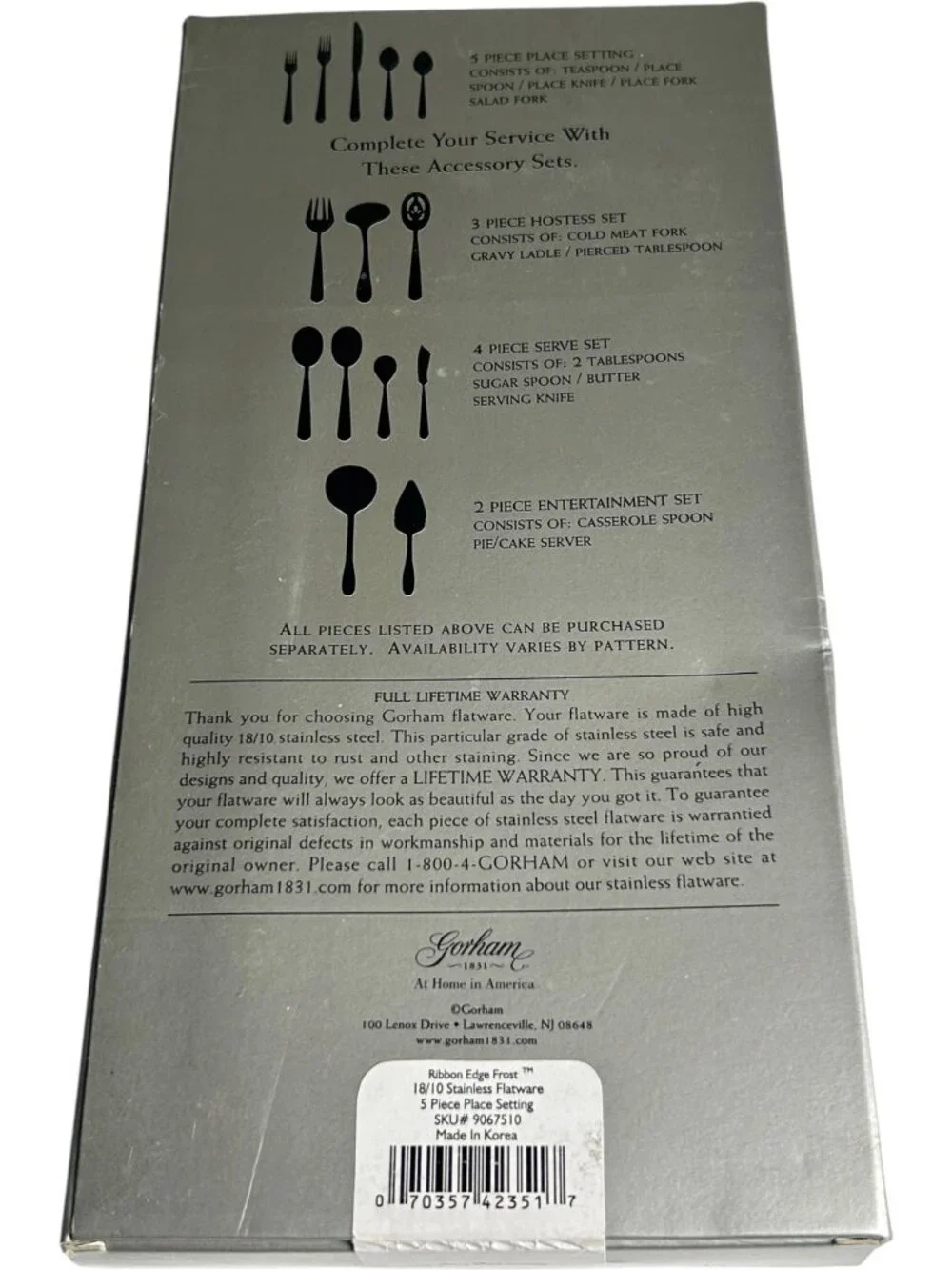Gorham Ribbon Edge Frost 18/10 Stainless 5-Piece Place Setting Lot of 2 NIB